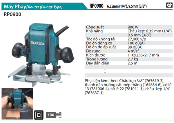 Makita RP0900 MÁY PHAY(6,35MM/1/4",9,35MM/3/8")