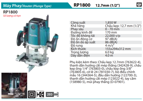 Makita RP1800 MÁY PHAY(12,7MM/1/2'')