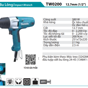 Makita TW0200 MÁY SIẾT BU LÔNG(12.7MM)