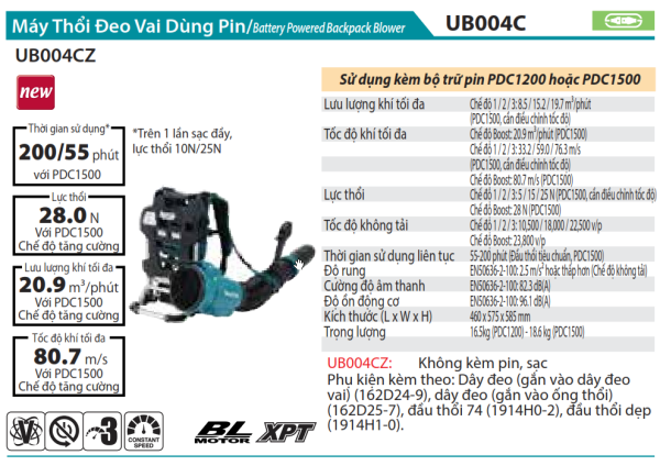 Makita UB004CZ Máy thổi dùng pin 40V