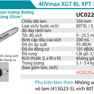 Makita UC022GZ Máy Cưa Xích Dùng Pin 40V