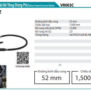 Máy Đầm Dùi Bê Tông Dùng Pin VR003CZ