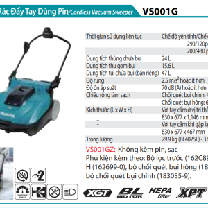 Makita VS001GZ Máy quét rác dùng pin 40V